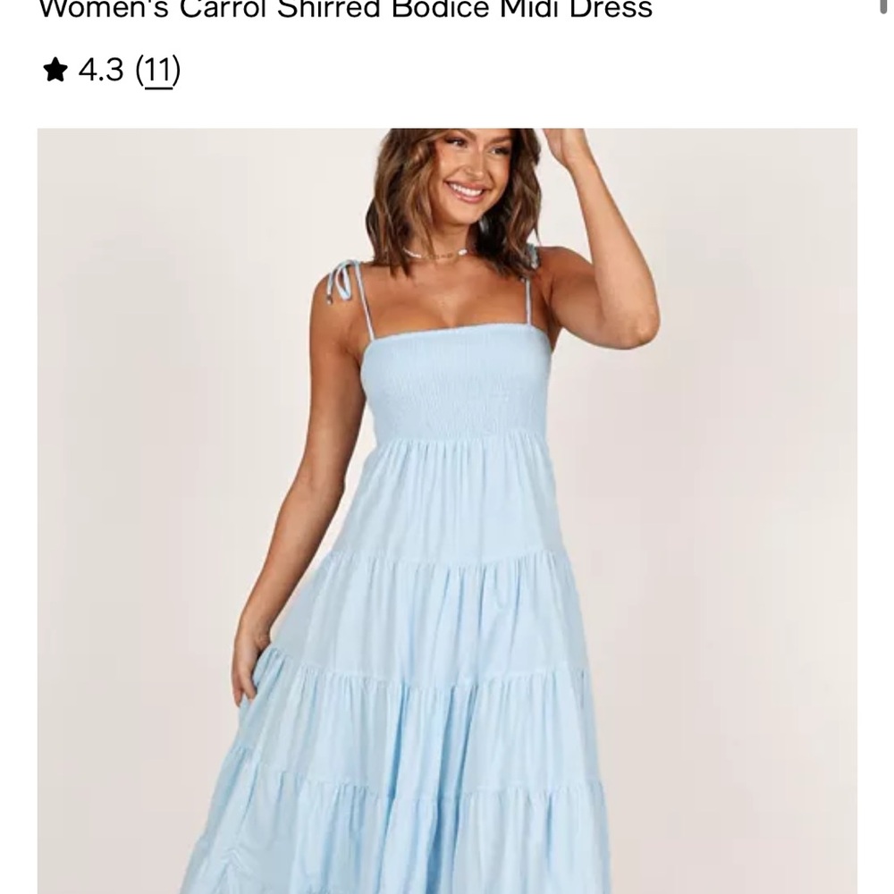 Carrol Shirred Bodice Midi Dress - Light Blue